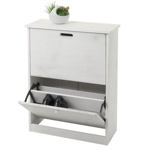 Meuble À Chaussures Hwc-K45, Armoire À Chaussures, 81x60x25cm 2 Abattants, Mdf En Paulownia   Blanc Shabby