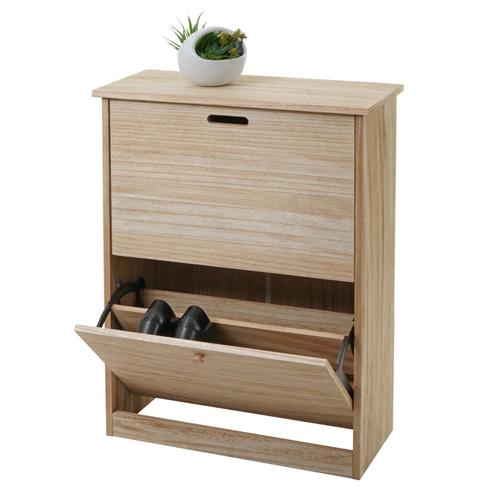 Meuble À Chaussures Hwc-K45, Armoire À Chaussures, 81x60x25cm 2 Abattants, Mdf En Paulownia Certifié Mvg   Brun Naturel