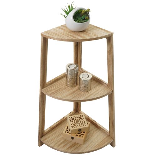 Étagère D'angle Hwc-K44, Étagère Sur Pied Étagère De Salon, 3 Étagères, 80x37x37cm Mdf En Paulownia   Brun Naturel