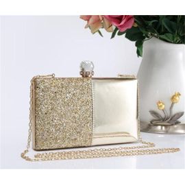Womens banquet Bag Party Bag pu Flash tissu chaîne sac doré