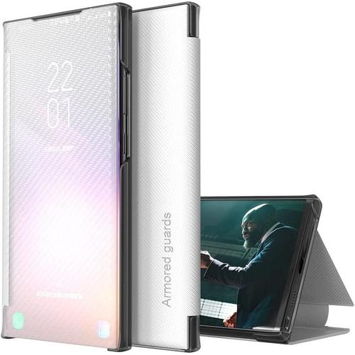 Coque Pour Samsung Galaxy Note 10 Plus Portefeuille Magnetique Clear View Étui À Rabat Étui Housse Coque 360 Antichoc Anti-Rayure Flip Folio Stand Support Case Cover Blanc