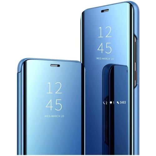 Coque Pour Samsung Galaxy Note 10 Plus Étui Housse Translucide Plating Standing Clear View Cover Avec Support Fonction Flip Miroir Case 360 Degrés Protection Antichoc Housse,Bleu