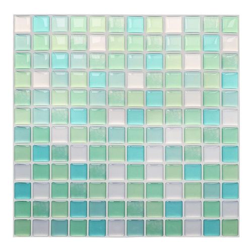 Papier Peint Carrelage Autocollant Vert 24x24 cm Style Mosaïque Sticker Mural Film Décoratif Imperméable pour Carreaux de Mur de Salle de Bains et de Cuisine