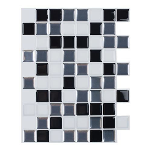 Papier Peint Carrelage Autocollant Couleur noir et blanc 25x20 cm Style Mosaïque Sticker Mural Film Décoratif Imperméable pour Carreaux de Mur de Salle de Bains et de Cuisine