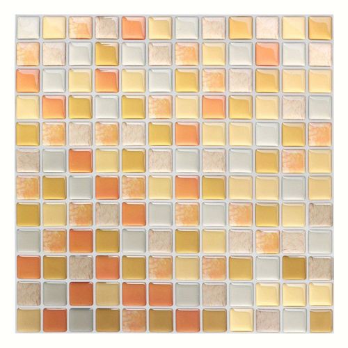 Papier Peint Carrelage Autocollant Jaune 24x24 cm Style Mosaïque Sticker Mural Film Décoratif Imperméable pour Carreaux de Mur de Salle de Bains et de Cuisine