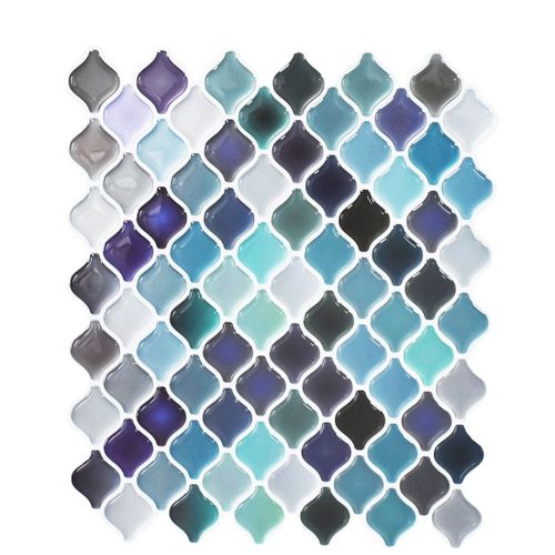 Papier Peint Carrelage Autocollant Bleu Violet 25 x21 cm Style Mosaïque Sticker Mural Film Décoratif Imperméable pour Carreaux de Mur de Salle de Bains et de Cuisine
