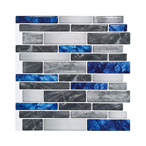 Papier Peint Carrelage Autocollant Gemmes bleu profond 30 x 21 cm Style Mosaïque Sticker Mural Film Décoratif Imperméable pour Carreaux de Mur de Salle de Bains et de Cuisine