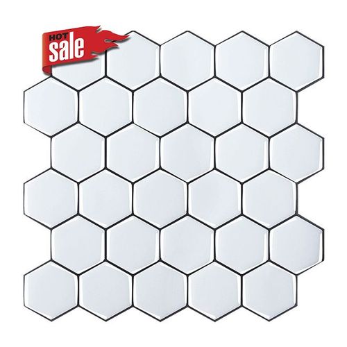 Papier Peint Carrelage Autocollant Hexagone blanc 30 x 30 cm Style Mosaïque Sticker Mural Film Décoratif Imperméable pour Carreaux de Mur de Salle de Bains et de Cuisine