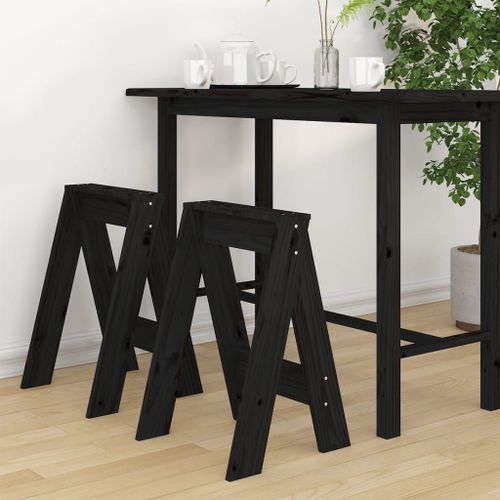 Prolenta Premium - Tabourets Lot De 2 Noir 40x40x60 Cm Bois Massif De Pin