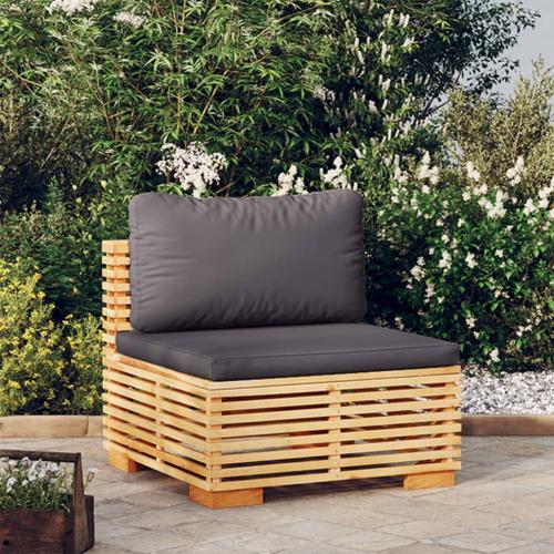 Prolenta Premium - Canapé Central De Jardin Coussins Gris Foncé Bois Teck Massif