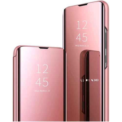 Coque Pour Samsung Galaxy Note 3 Étui Housse Translucide Plating Standing Clear View Cover Avec Support Fonction Flip Miroir Case 360 Degrés Protection Antichoc Housse,Or Rose