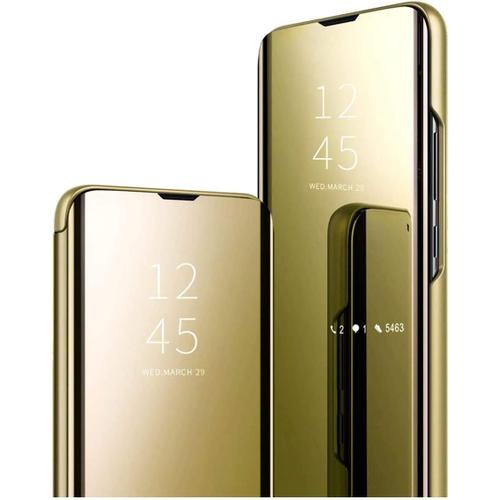 Coque Pour Samsung Galaxy Note 3 Étui Housse Translucide Plating Standing Clear View Cover Avec Support Fonction Flip Miroir Case 360 Degrés Protection Antichoc Housse,Or