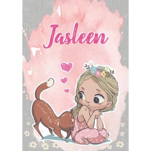 Jasleen: Notebook A5 | Personalized Name Jasleen | Birthday Gift For Women, Girl, Mom, Sister, Daughter ... | Cute Little Girl With Cat | 120 Lined Pages Journal, Small Size A5 (Ca. 6 X 9 Inches)
