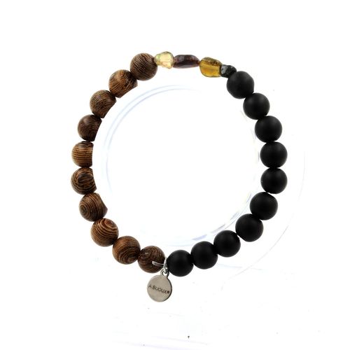 Bracelet Tourmaline Multicolore Du Brésil + Perles Onyx Noir Mat + Fabriqué En France.