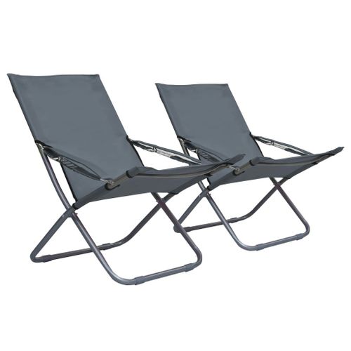 Prolenta Premium - Chaises Pliables De Plage 2 Pcs Tissu Gris