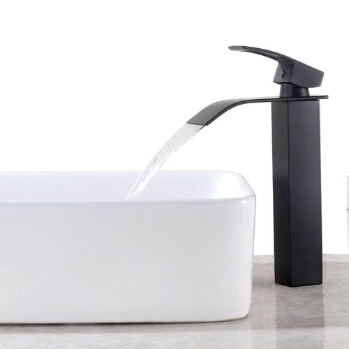 robinet cascade lavabo salle de bain Noir Design Elégant Mitigeur Robinet de Lavabo Robinetterie Cascade G 3/8 Eau Chaude et Froide Disponible Haute 273MM