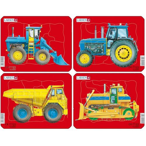 Larsen- No Puzzle Encadrés Tracteurs/Bennes/Camion/Bulldozer 4 X 10 Pièces, Z1