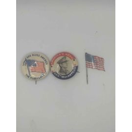 Militaria-Ww2-Usa-Lot De Trois Insignes/Broches Patriotiques Époque Ww2-Originaux-Be