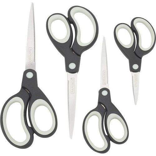 Lot De 4 Paires De Ciseaux - Différentes Tailles - Lames Acier - Poignées Souples - Rapesco
