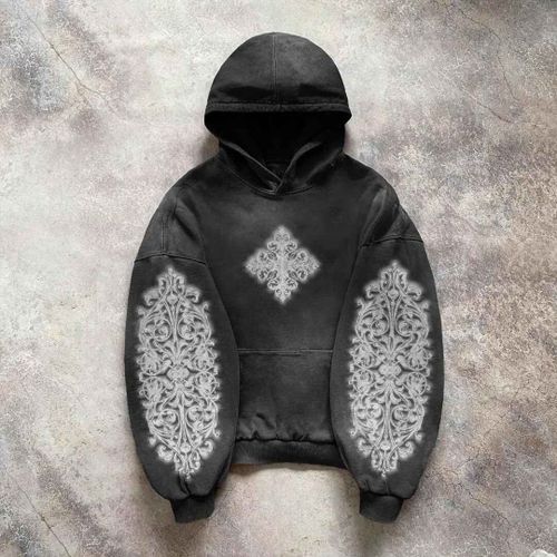 Sweats À Capuche Rétro Simples Surdimensionnés Pour Hommes,Design Imprimé Géométrique,Chemise De Protection Po Gy,Manches Longues,Couple Polyvalent,Gothique,Punk,Hip-Hop,Y2k