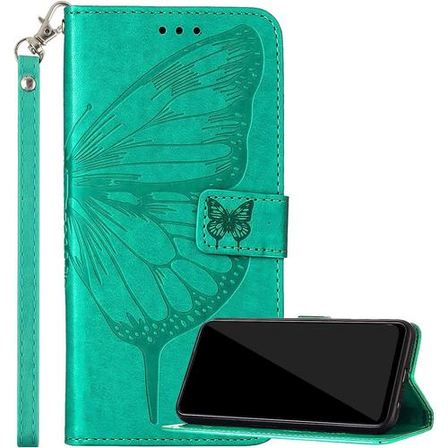 Housse Coque Pour Xiaomi Redmi Note 11 Pro, Etui Pour Redmi Note 11 Pro Étui Housse En Cuir Papillon, Portefeuille Avec Fentes Pour Cartes Silicone Souple Housse Pour Xiaomi Redmi Note 11 Pro, Vert