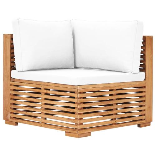 Prolenta Premium - Canapé D'angle De Jardin Avec Coussin Crème Bois De Teck Solide