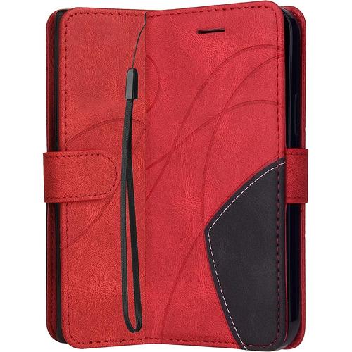 Housse Coque Pour Xiaomi Redmi Note 11, Etui Xiaomi Redmi Note 11 Housse En Cuir Portefeuille Avec Fentes Pour Cartes Et Magnétique, Protecteur Silicone Souple Cover Pour Xiaomi Redmi Note 11, Rouge