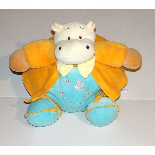 Hippopotame Bleu Veste Orange Mgm Gros Doudou Model Patapouf