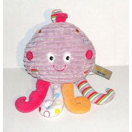 Doudou Pieuvre Ravensden Velour Cotelé Mauve