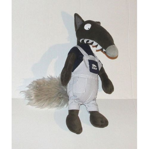 Doudou Loup En Salopette Et Sweat Bleu Marine Peluche Auzou 24cm