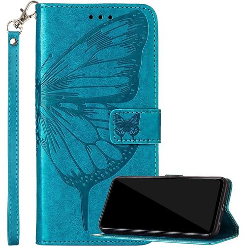 Housse Coque Pour Xiaomi Mi 10 Lite 5g, Etui Pour Xiaomi Mi 10 Lite 5g Étui Housse En Cuir Papillon, Portefeuille Avec Fentes Pour Cartes Silicone Housse Pour Xiaomi Mi 10 Lite 5g, Bleu