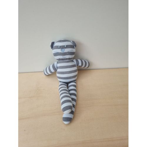 Doudou Chat Gris Bleu Rayé Bout'chou Monoprix