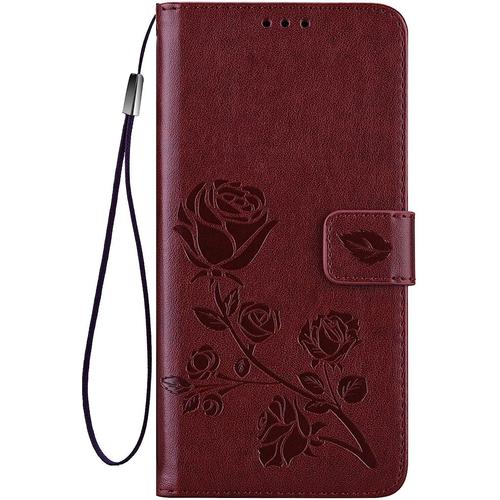 Weiou Pour Samsung Galaxy A53 5g Coque, Gaufrage Rose Étui De Protection Antichoc Tpu Housse Premium En Cuir Pu Ave Portefeuille Fentes Pour Cartes. Brun