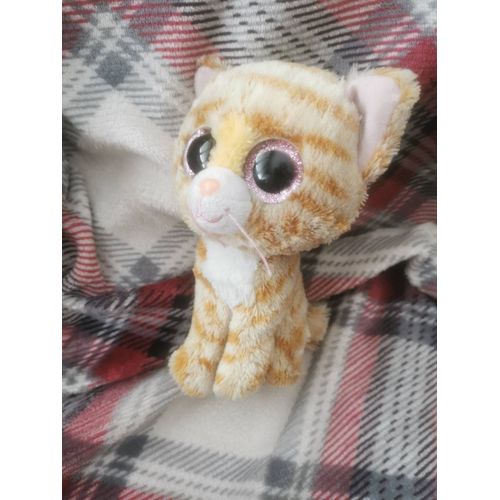 Doudou Peluche Chat Orange Roux Rayé Yeux Rose Beanie Boo's Tabitha Ty 2014