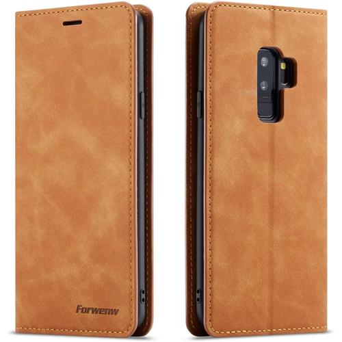 Coque Pour Samsung Galaxy S9, Tenphone Etui Protection Housse Premium Pu En Cuir Livre Cover Antichoc Magnétique Portefeuille (Jaune)