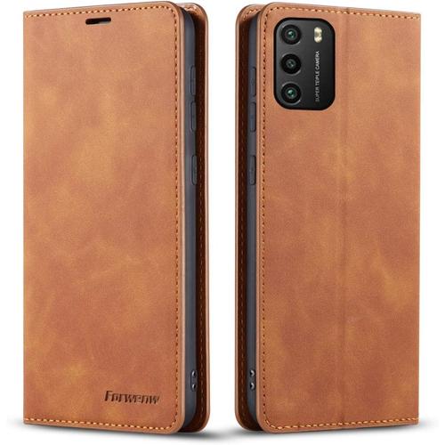 Coque Pour Xiaomi Redmi Note 10 5g/Poco M3 Pro, Tenphone Etui Protection Housse Premium Pu En Cuir Livre Cover Antichoc Magnétique Portefeuille (Jaune)