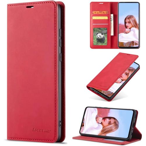 Coque Pour Xiaomi Redmi Note 11 5g, Tenphone Etui Protection Housse Premium Pu En Cuir Livre Cover Antichoc Magnétique Portefeuille (Rouge)