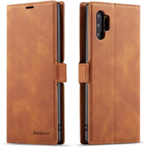 Coque Pour Samsung Galaxy Note 10 Plus, Tenphone Etui Protection Housse Premium Pu En Cuir Livre Cover Antichoc Magnétique Portefeuille (Jaune)