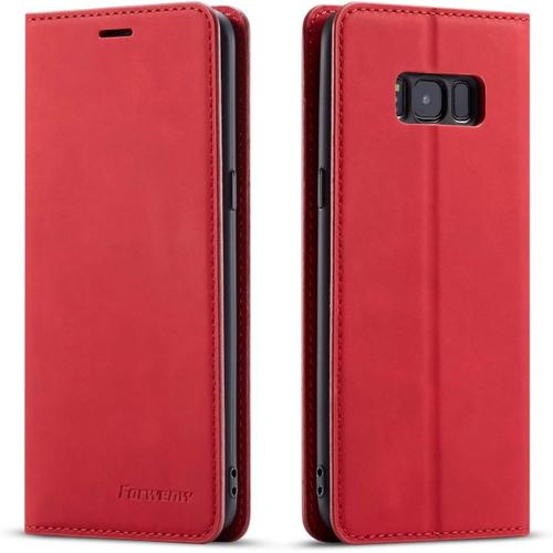 Coque Pour Samsung Galaxy S8 Plus, Tenphone Etui Protection Housse Premium Pu En Cuir Livre Cover Antichoc Magnétique Portefeuille (Rouge)