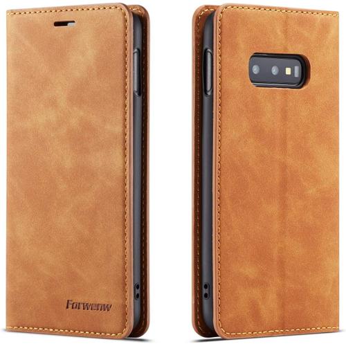 Coque Pour Samsung Galaxy S10e, Tenphone Etui Protection Housse Premium Pu En Cuir Livre Cover Antichoc Magnétique Portefeuille (Jaune)