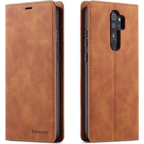 Coque Pour Xiaomi Redmi Note 8 Pro, Tenphone Etui Protection Housse Premium Pu En Cuir Livre Cover Antichoc Magnétique Portefeuille (Jaune)