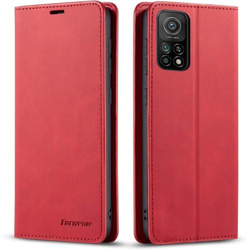 Coque Pour Xiaomi Mi 10t/Mi 10t Pro 5g, Tenphone Etui Protection Housse Premium Pu En Cuir Livre Cover Antichoc Magnétique Portefeuille (Rouge)