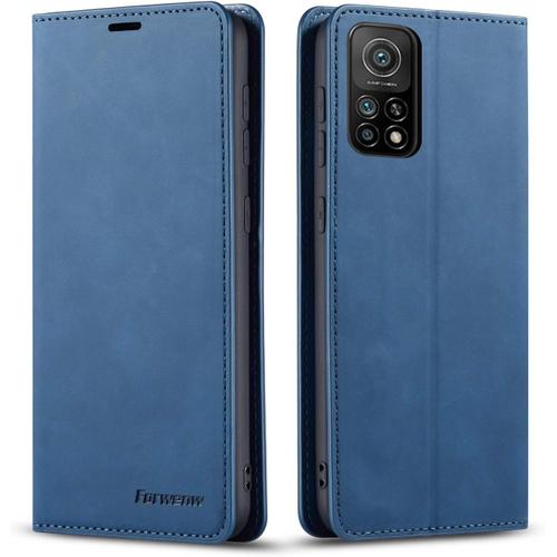 Coque Pour Xiaomi Mi 10t/Mi 10t Pro 5g, Tenphone Etui Protection Housse Premium Pu En Cuir Livre Cover Antichoc Magnétique Portefeuille (Bleu)