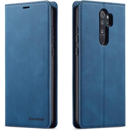 Coque Pour Xiaomi Redmi Note 8 Pro, Tenphone Etui Protection Housse Premium Pu En Cuir Livre Cover Antichoc Magnétique Portefeuille (Bleu)