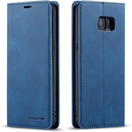 Coque Pour Samsung Galaxy S7 Edge, Tenphone Etui Protection Housse Premium Pu En Cuir Livre Cover Antichoc Magnétique Portefeuille (Bleu)