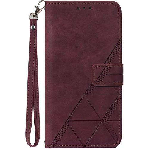 Pochette Pour Téléphone En Cuir Premium Compatible Avec Samsung Galaxy A03s,Coque Antichoc Étanche Clapet Housse Fine Solidité Élégante Portefeuille Etui,Vin Rouge