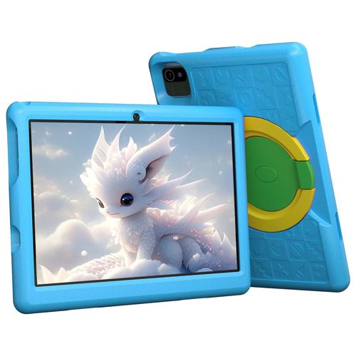 Tablette Enfants 10.1 Pouces Android 13 avec écran Tactile 1280x800 IPS Quad-Core 6 Go RAM 64 Go ROM Tablette éducative et divertissante à contrôle Parental avec étui Antichoc (Bleu)