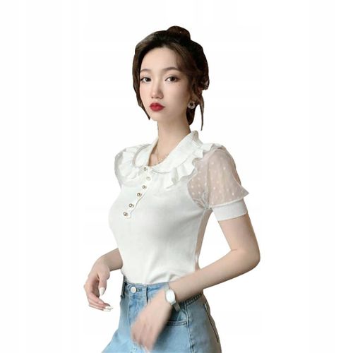 T-Shirt En Mousseline Bouffante En Maille Pour Femme Avec Manches Courtes