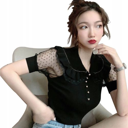 T-Shirt En Mousseline Bouffante En Maille Pour Femme Avec Manches Courtes