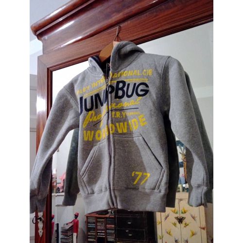 Gilet Zippé À Capuche Gris Imprimé Jaune 8 Ans Vintage Années 90 Tripley.